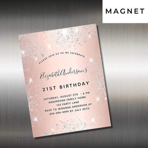 Birthday rose gold blush silver invitation magnet