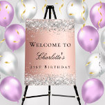 Birthday rose gold blush silver welcome foam board<br><div class="desc">A welcome board for a girly and glamorous 21st (or any age) birthday party.  A rose gold gradient background decorated with faux silver sparkles.   Personalize and add a name and age 21.</div>