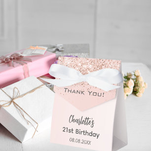 Birthday rose gold blush sparkles name thank you favor boxes