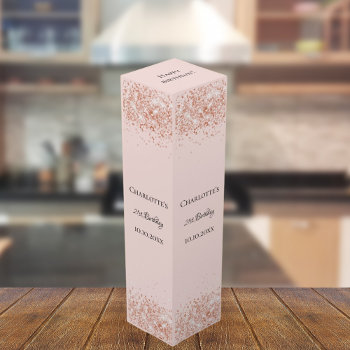 Birthday Rose Gold Blush Sparkles Name Wine Box by Thunes at Zazzle