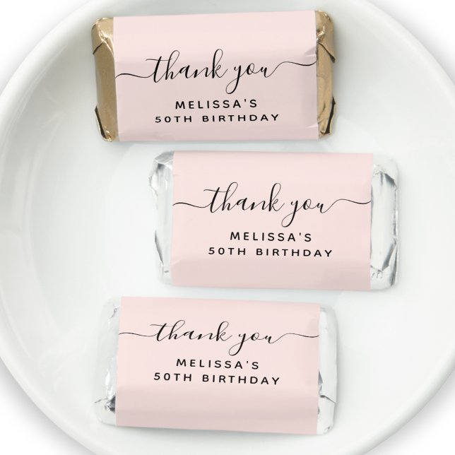 Birthday rose gold blush thank you script hershey's miniatures (Creator Uploaded)