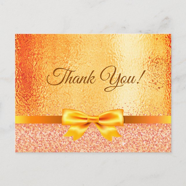 Birthday rose gold bow Thank You Postcard (Front)
