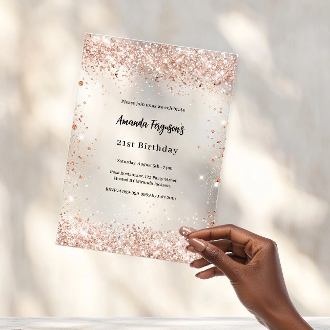 Birthday rose gold clear acrylic invitations (Creator Uploaded)