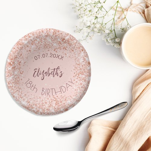 Birthday rose gold confetti girl name paper bowls