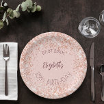 Birthday rose gold confetti girl name paper plates<br><div class="desc">A paper plate for a girly and glamorous 18th (or any age) birthday party.  A rose gold background with an elegant rose gold confetti. The text: The name is written in dark rose gold with a large modern hand lettered style script. Personalize and add a date,  name and age.</div>
