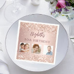 Birthday rose gold confetti photo napkins<br><div class="desc">A napkin for a girly and glamorous 50th (or any age) birthday party. A rose gold gradient background decorated with confetti. The text: The name is written in dark rose gold with a large modern hand lettered style script. Personalize and add name, age 50 and 3 of your own photos...</div>