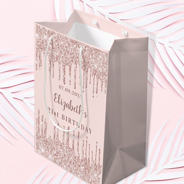 Birthday rose gold drips medium gift bag (Creator Uploaded)