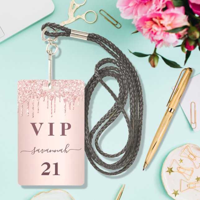 Birthday rose gold drips pink glam vip badge (Creator Uploaded)