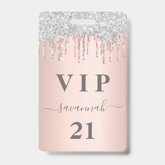 Birthday rose gold drips pink silver vip badge (Front)
