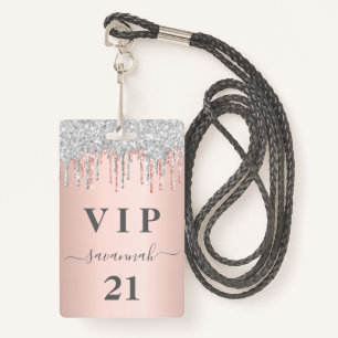 Birthday rose gold drips pink silver vip badge
