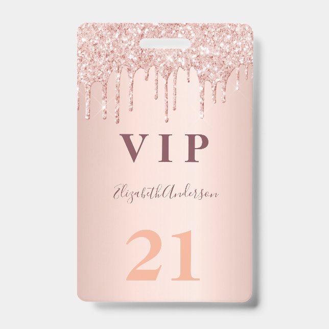 Birthday rose gold drips pink vip badge (Front)
