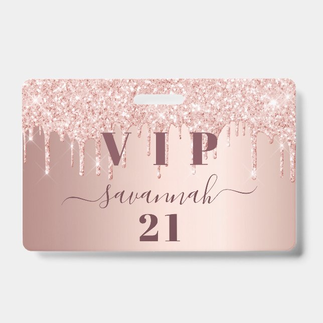 Birthday rose gold drips pink vip  badge (Front)