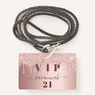 Birthday rose gold drips pink vip  badge