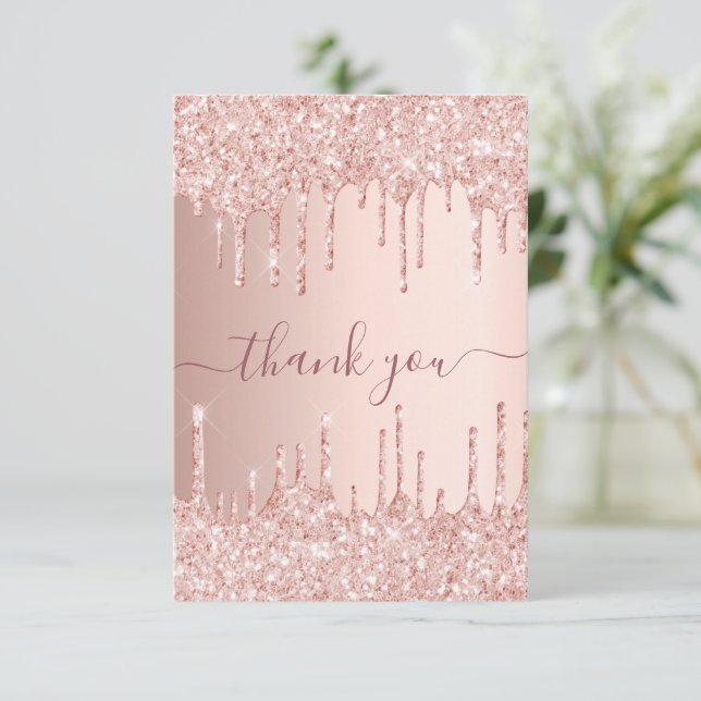 Birthday rose gold drips thank you card (Standing Front)