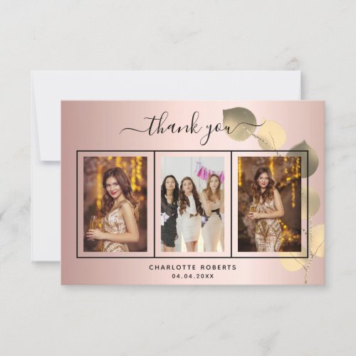 Birthday rose gold eucalyptus photo thank you card