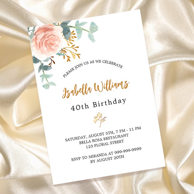 Birthday rose gold floral eucalyptus luxury invitation (Creator Uploaded)