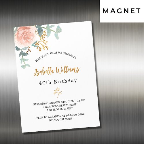 Birthday rose gold floral eucalyptus luxury magnetic invitation