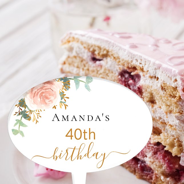 Birthday rose gold floral eucalyptus monogram cake topper (Creator Uploaded)