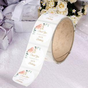 Birthday rose gold floral eucalyptus thank you classic round sticker