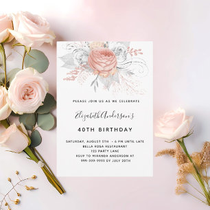Birthday rose gold florals elegant white invitation