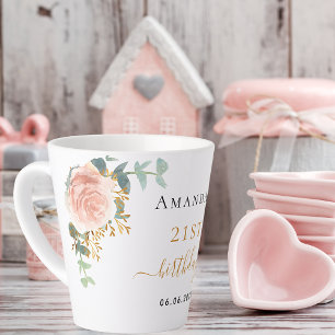 Birthday rose gold florals eucalyptus name  latte mug