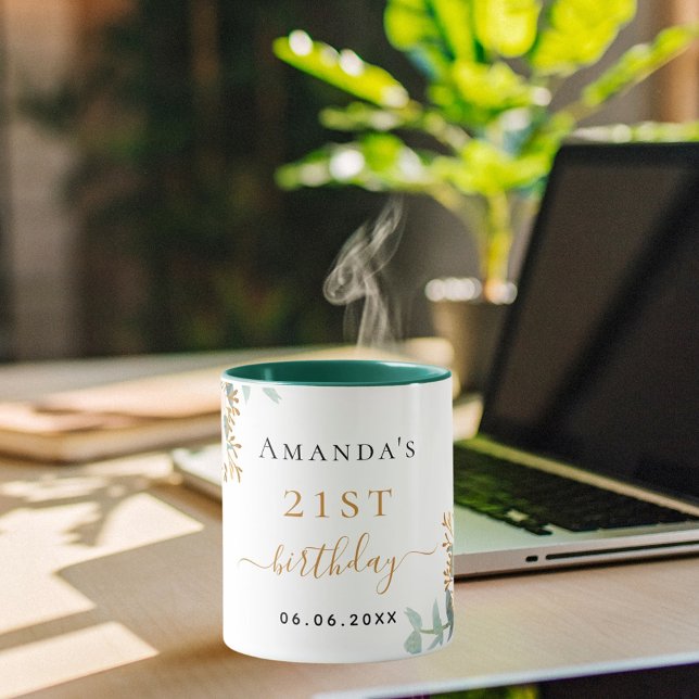 Birthday rose gold florals eucalyptus name mug (Creator Uploaded)