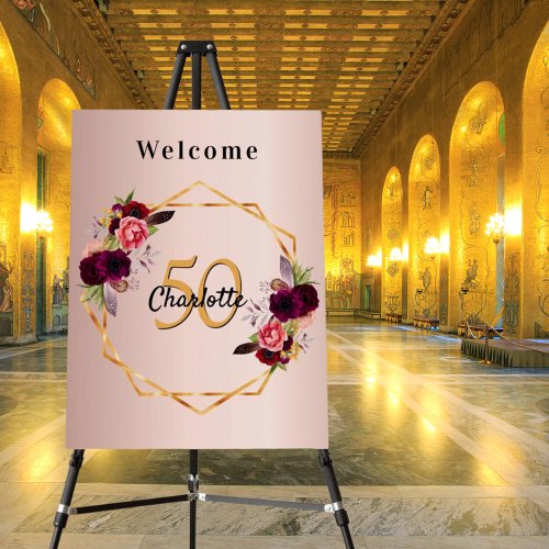 Birthday rose gold florals geometric welcome foam board