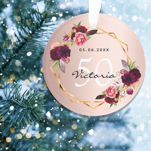 Birthday rose gold geometric burgundy florals chic ornament