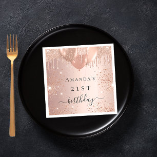 Birthday rose gold glitter balloons glam napkins
