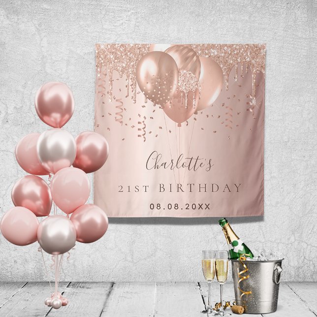 Birthday rose gold glitter balloons monogram tapestry (Creator Uploaded)
