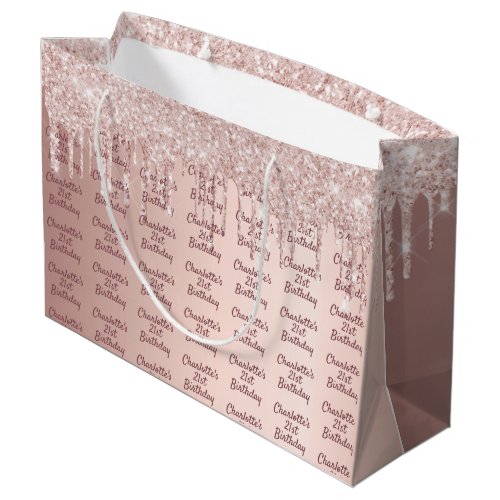 Birthday rose gold glitter blush name large gift bag