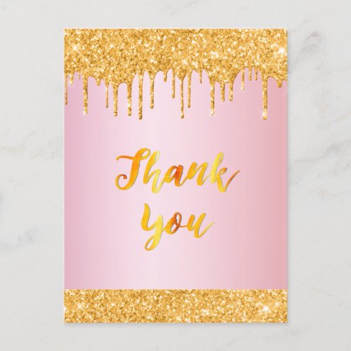 Birthday rose gold glitter drip Thank You Postcard