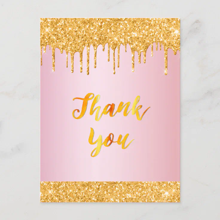 Birthday Rose Gold Glitter Drip Thank You Postcard Zazzle 6418