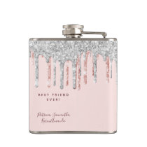 Birthday rose gold glitter dripping silver friends flask Birthday rose gold glitter dripping silver friends flask