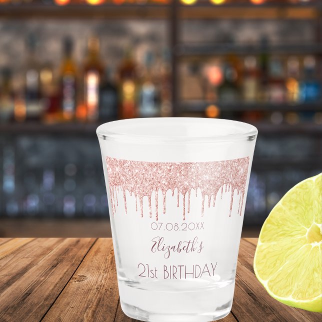 Birthday rose gold glitter drips name  shot glass (Creator Uploaded)