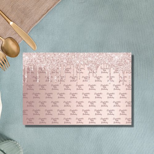 Birthday rose gold glitter drips pink monogram tissue paper