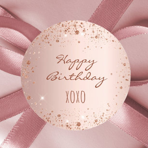 Birthday rose gold glitter dust hugs kisses classic round sticker