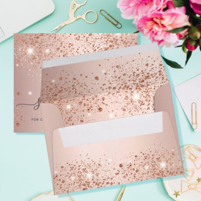 Birthday rose gold glitter dust metal monogram  envelope (Creator Uploaded)