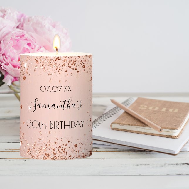 Birthday rose gold glitter dust metal name pillar candle (Creator Uploaded)