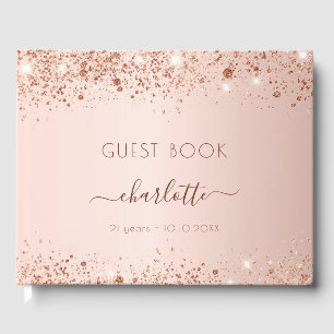 Birthday rose gold glitter dust monogram guest book