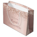 Birthday rose gold glitter dust monogram large gift bag