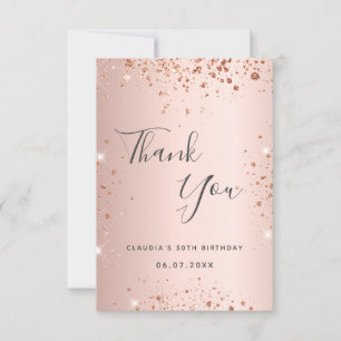 Birthday rose gold glitter dust script thank you card