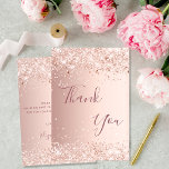 Birthday rose gold glitter dust thank you<br><div class="desc">A thank you card for a 50th (or any age) birthday. A rose gold, pink faux metallic looking background color. With faux glitter dust. On front large dark rose gold colored hand lettered script and the text: Thank You. Back: Personalize and add Your thank you note and name. The name...</div>