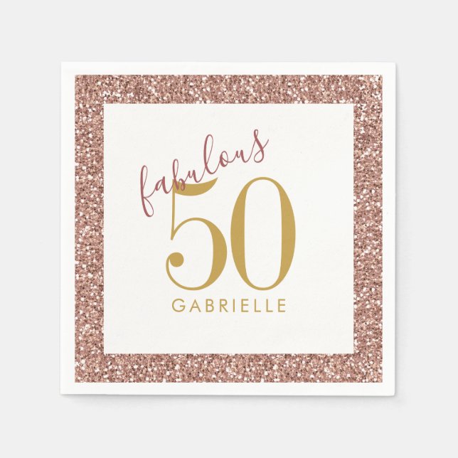 Birthday Rose Gold Glitter Fabulous Pink Napkins (Front)