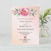 Birthday rose gold glitter floral two persons invitation (Standing Front)