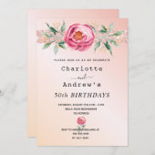 Birthday rose gold glitter floral two persons invitation (Front/Back)