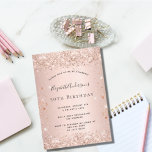 Birthday rose gold glitter invitation<br><div class="desc">For an elegant 50th (or any age) birthday party. A rose gold colored background. Decorated with rose gold faux glitter.  Personalize and add a name and party details. The name is written with a hand lettered style script</div>