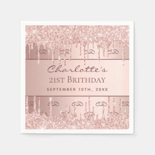 Birthday rose gold glitter monogram script napkins
