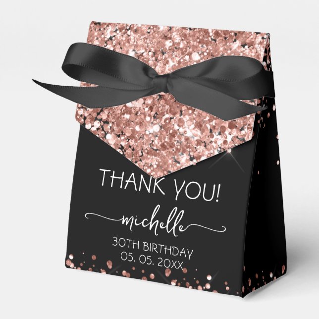 Birthday Rose Gold Glitter Monogram Thank You  Favor Boxes (Front Side)