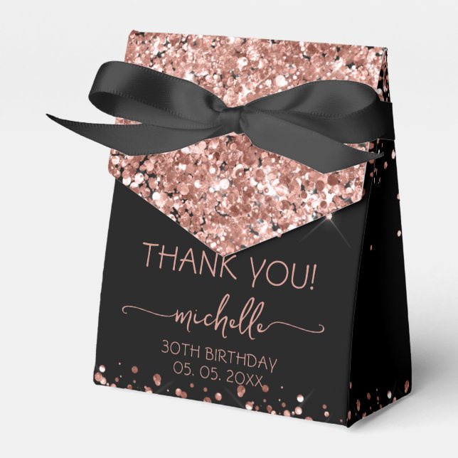 Birthday Rose Gold Glitter Monogram Thank You  Favor Boxes (Front Side)